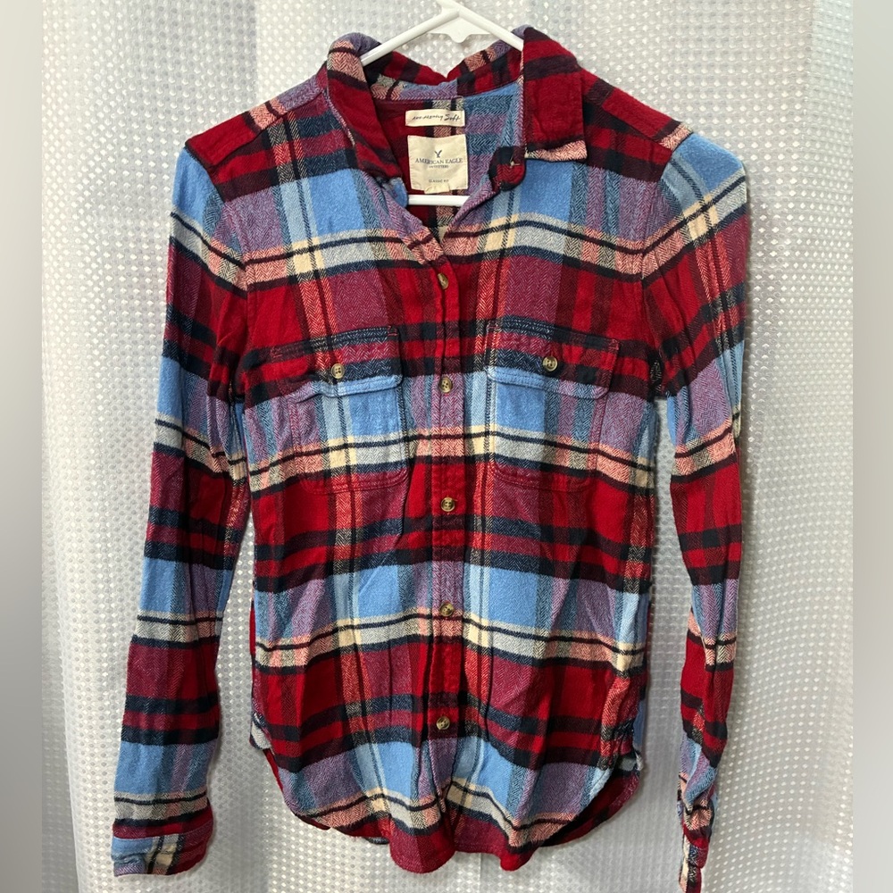 American Eagle Ahh-mazingly soft Red and Blue Plaid Shirt women’s size XSmall